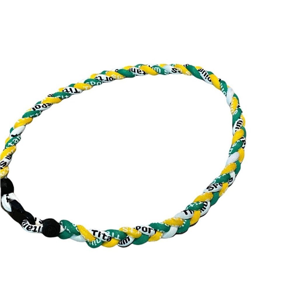 Triple Braided Sports Performance Titanium Necklace - Green, Yellow, & White
